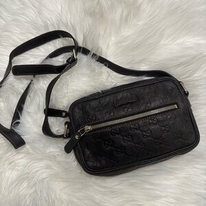 Gucci Dark Brown Embossed Leather Crossbody Bag